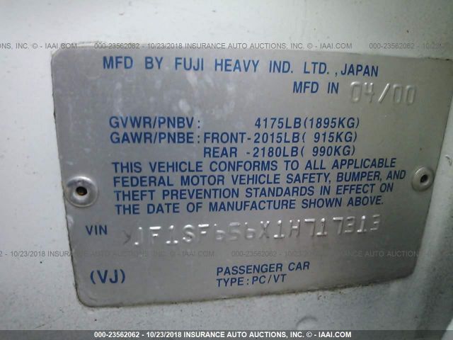 JF1SF656X1H717313 - 2001 SUBARU FORESTER S 白色 照片 9