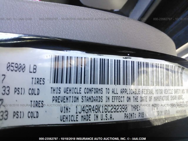 1J4GR48K16C292390 - 2006 JEEP GRAND CHEROKEE LAREDO/COLUMBIA/FREEDOM 黑色 照片 9