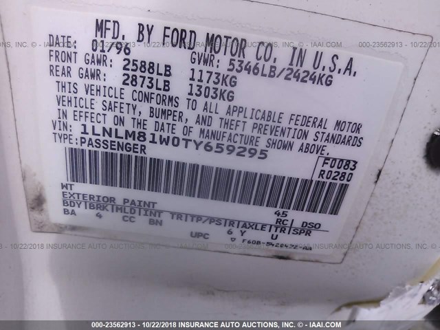 1LNLM81W0TY659295 - 1996 LINCOLN TOWN CAR EXECUTIVE WHITE photo 9