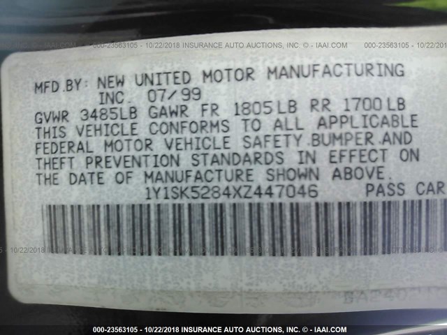 1Y1SK5284XZ447046 - 1999 CHEVROLET GEO PRIZM LSI GREEN photo 9