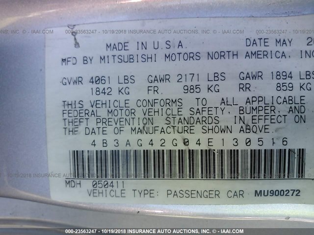 4B3AG42G04E130516 - 2004 DODGE STRATUS SXT SILVER photo 9