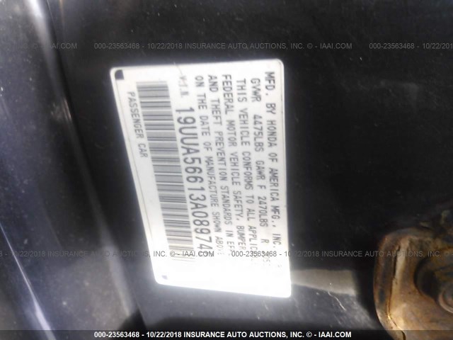 19UUA56613A089746 - 2003 ACURA 3.2TL BLACK photo 9