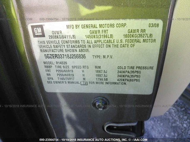 5GZER33718J256836 - 2008 SATURN OUTLOOK XR/TOURING 灰色 照片 9