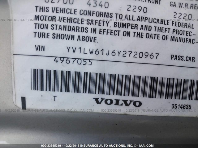 YV1LW61J6Y2720967 - 2000 VOLVO V70 SE SILVER photo 9