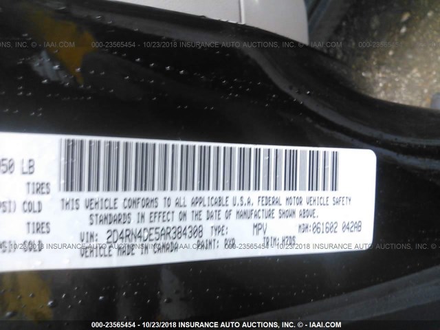 2D4RN4DE5AR384308 - 2010 DODGE GRAND CARAVAN SE BLACK photo 9