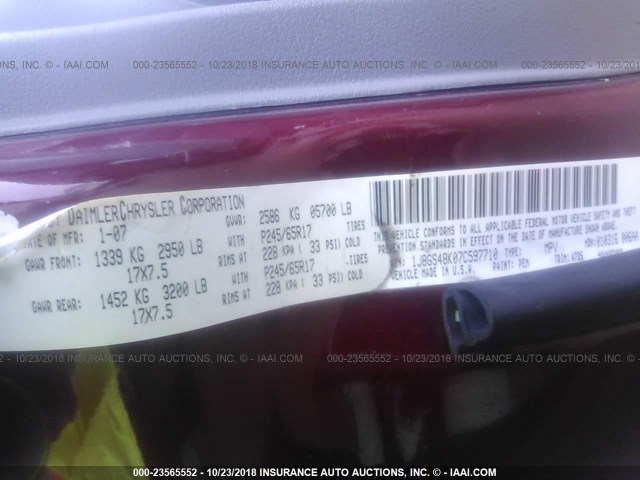 1J8GS48K07C597710 - 2007 JEEP GRAND CHEROKEE LAREDO/COLUMBIA/FREEDOM RED photo 9