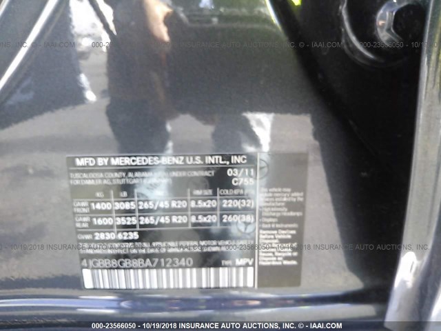 4JGBB8GB8BA712340 - 2011 MERCEDES-BENZ ML 350 4MATIC GRAY photo 9