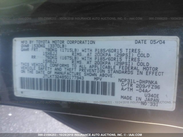 JTLKT324850177943 - 2005 TOYOTA SCION XB Qara foto 9