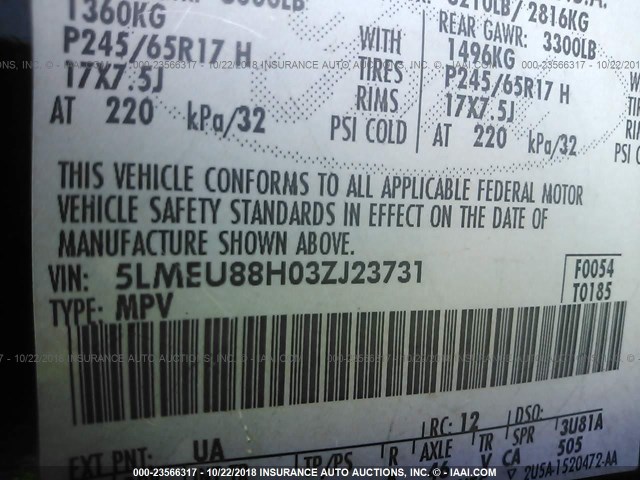 5LMEU88H03ZJ23731 - 2003 LINCOLN AVIATOR 黑色 照片 9