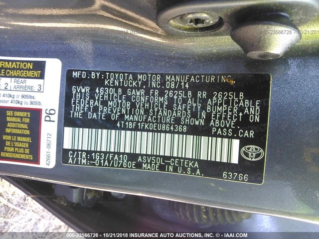 4T1BF1FK0EU864368 - 2014 TOYOTA CAMRY L/SE/LE/XLE Boz foto 9