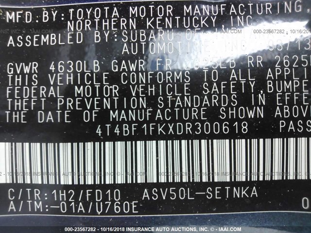 4T4BF1FKXDR300618 - 2013 TOYOTA CAMRY L/SE/LE/XLE 蓝色 照片 9