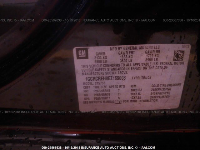 1GCRCREH8EZ169008 - 2014 CHEVROLET SILVERADO C1500 LT BLACK photo 9