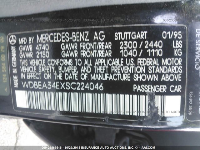 WDBEA34EXSC224046 - 1995 MERCEDES-BENZ E 420 BASE/420 SPECIAL BLACK photo 9