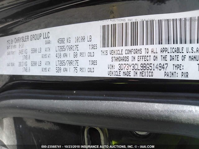 3D73Y3CL9BG514947 - 2011 DODGE RAM 3500 BLACK photo 10