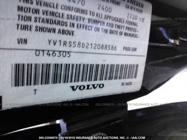 YV1RS58D212088586 - 2001 VOLVO S60 2.4T BLACK photo 9