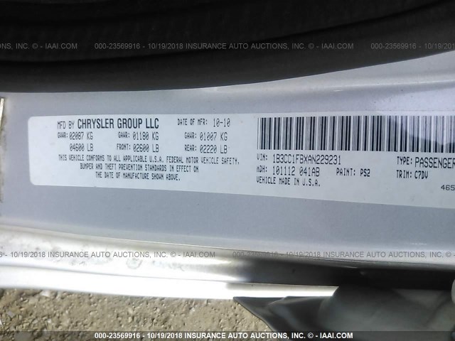 1B3CC1FBXAN229231 - 2010 DODGE AVENGER EXPRESS 灰色 照片 9