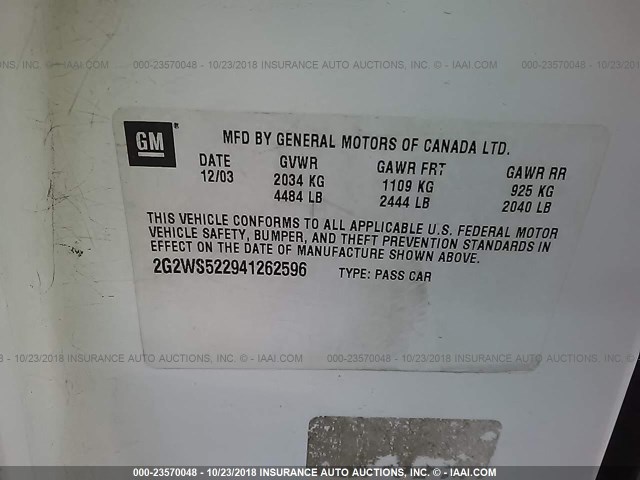 2G2WS522941262596 - 2004 PONTIAC GRAND PRIX GT2 თეთრი ფოტო 9