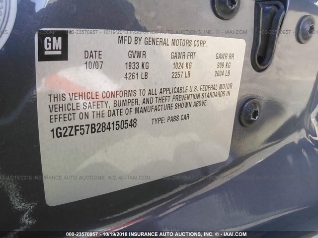 1G2ZF57B284150548 - 2008 PONTIAC G6 VALUE LEADER/BASE GRAY photo 9