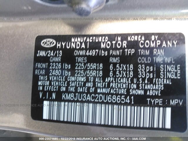 KM8JU3AC2DU686541 - 2013 HYUNDAI TUCSON GLS/LIMITED 灰色 照片 9