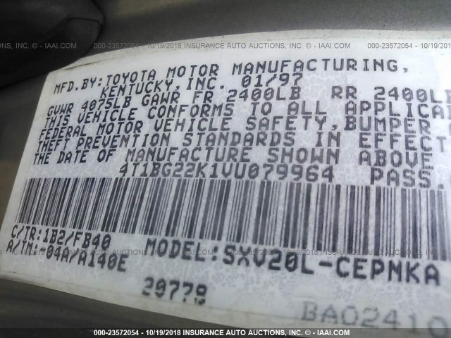 4T1BG22K1VU079964 - 1997 TOYOTA CAMRY CE/LE/XLE 灰色 照片 9