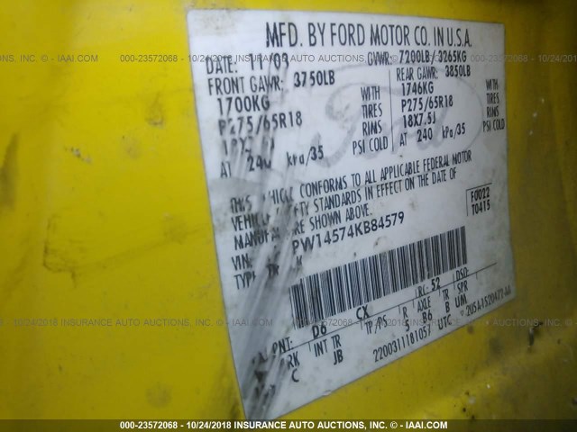 1FTPW14574KB84579 - 2004 FORD F150 SUPERCREW YELLOW photo 9