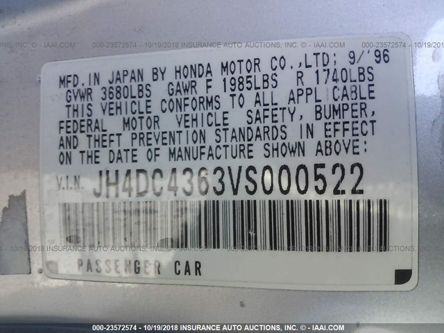 JH4DC4363VS000522 - 1997 ACURA INTEGRA GS/LS GRAY photo 9