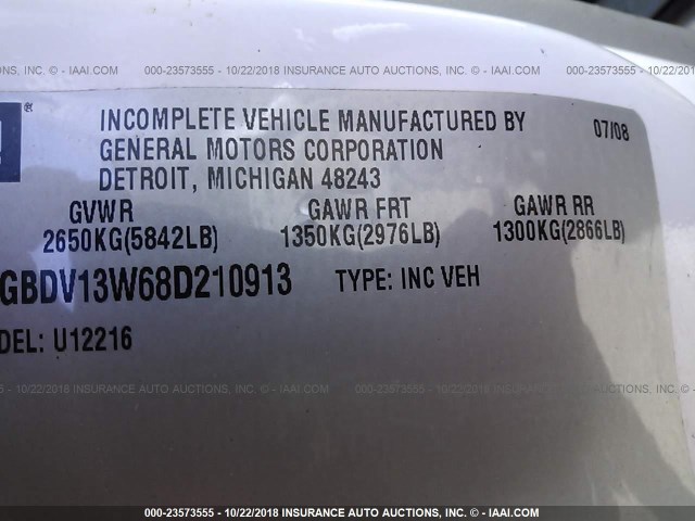 1GBDV13W68D210913 - 2008 CHEVROLET UPLANDER INCOMPLETE WHITE photo 9
