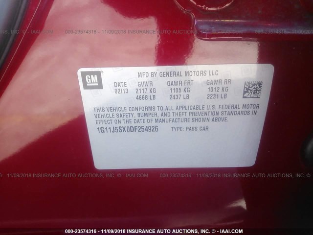 1G11J5SX0DF254926 - 2013 CHEVROLET MALIBU LTZ 红色 照片 9