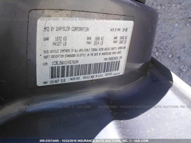 1C3EJ56H3VN570294 - 1997 CHRYSLER CIRRUS LX/LXI GRAY photo 9