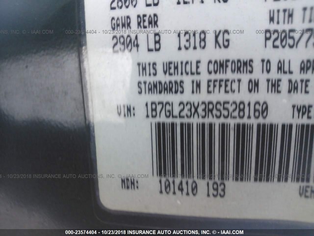 1B7GL23X3RS528160 - 1994 DODGE DAKOTA BLUE photo 9