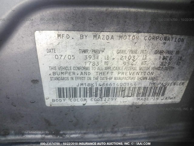 JM1BK143661400144 - 2006 MAZDA 3 HATCHBACK GRAY photo 9