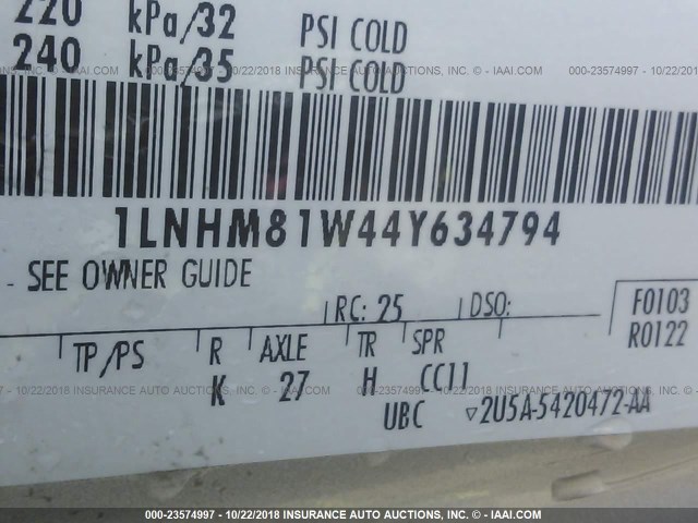 1LNHM81W44Y634794 - 2004 LINCOLN TOWN CAR EXECUTIVE/SIGNATURE Kahverengi fotoğraf 9