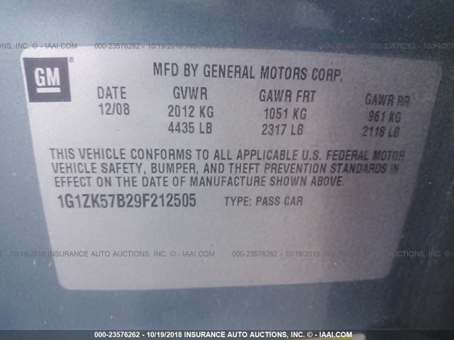 1G1ZK57B29F212505 - 2009 CHEVROLET MALIBU LTZ 绿色 照片 9