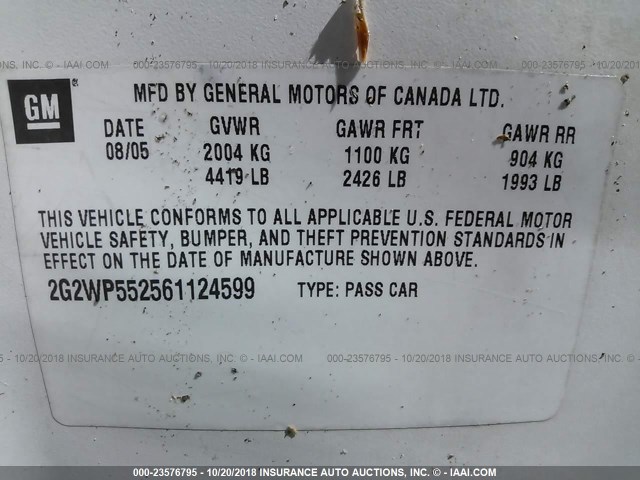 2G2WP552561124599 - 2006 PONTIAC GRAND PRIX 白色 照片 9