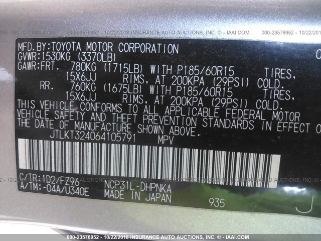 JTLKT324064105791 - 2006 TOYOTA SCION XB Күміс фото 9