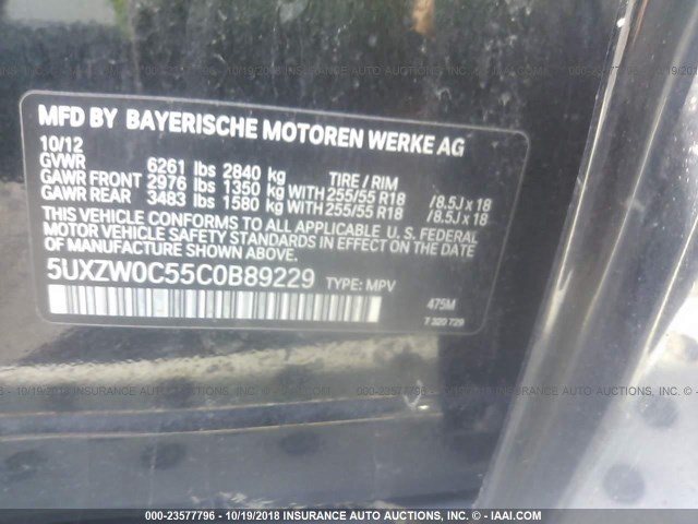 5UXZW0C55C0B89229 - 2012 BMW X5 XDRIVE35D BLACK photo 9