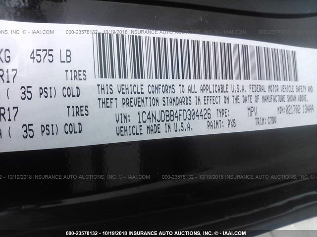 1C4NJDBB4FD304426 - 2015 JEEP COMPASS SPORT 黑色 照片 9