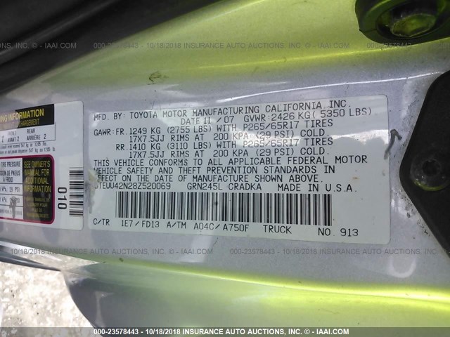 5TEUU42N28Z520069 - 2008 TOYOTA TACOMA ACCESS CAB Silber Foto 9
