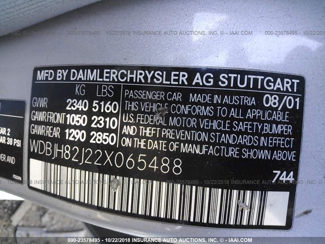 WDBJH82J22X065488 - 2002 MERCEDES-BENZ E 320 4MATIC SILVER photo 9