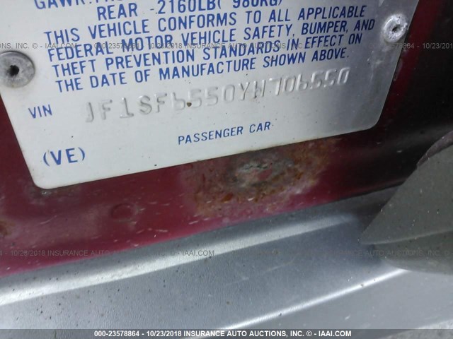 JF1SF6550YH706550 - 2000 SUBARU FORESTER S RED photo 9