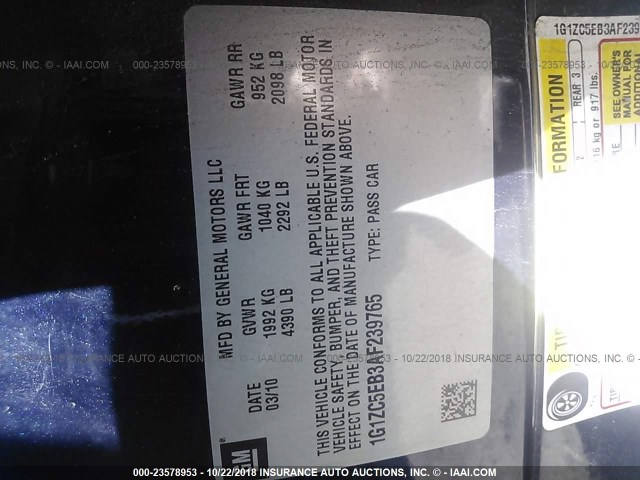 1G1ZC5EB3AF239765 - 2010 CHEVROLET MALIBU 1LT 蓝色 照片 9