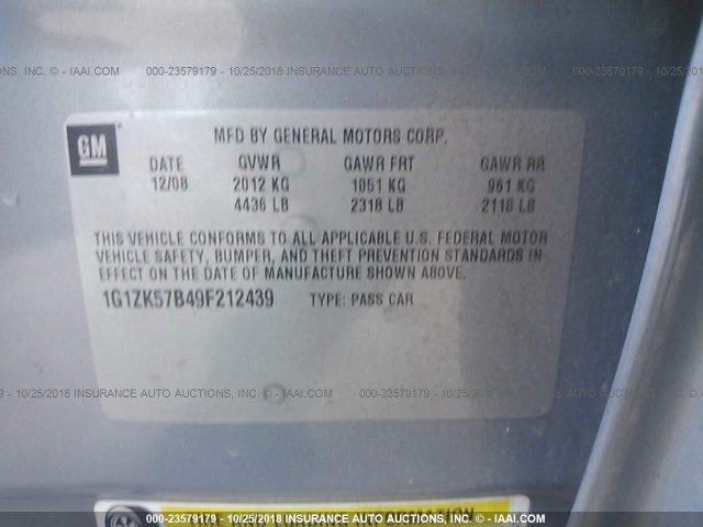 1G1ZK57B49F212439 - 2009 CHEVROLET MALIBU LTZ 浅蓝色 照片 9