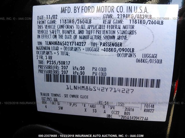 1LNHM86S42Y714227 - 2002 LINCOLN LS BLACK photo 9