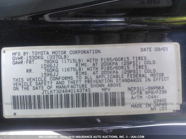 JTLKT324840143743 - 2004 TOYOTA SCION XB Dəniz mavisi foto 9