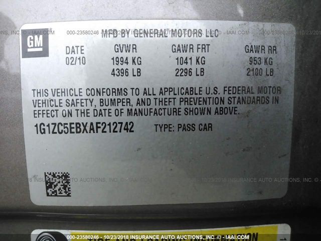 1G1ZC5EBXAF212742 - 2010 CHEVROLET MALIBU 1LT BROWN photo 9