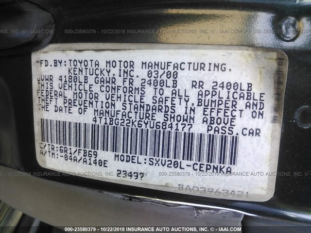 4T1BG22K6YU684177 - 2000 TOYOTA CAMRY CE/LE/XLE 黑色 照片 9