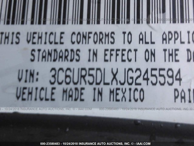 3C6UR5DLXJG245594 - 2018 RAM 2500 SLT WHITE photo 9