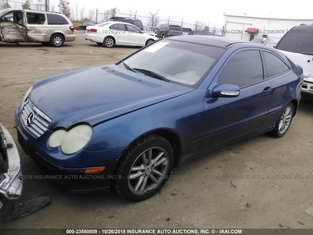 WDBRN47J42A221868 - 2002 MERCEDES-BENZ C 230K SPORT COUPE BLUE photo 2