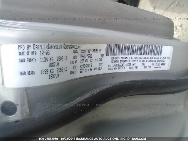 1J4GX48S24C314559 - 2004 JEEP GRAND CHEROKEE LAREDO/COLUMBIA/FREEDOM 银色 照片 9