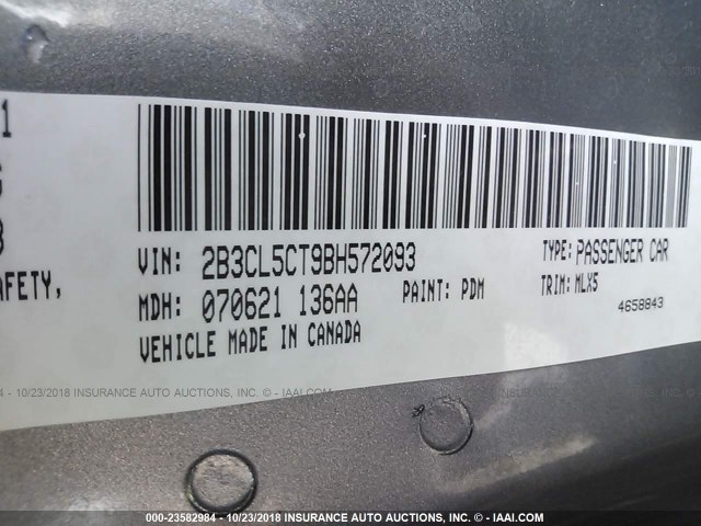 2B3CL5CT9BH572093 - 2011 DODGE CHARGER R/T GRAY photo 9